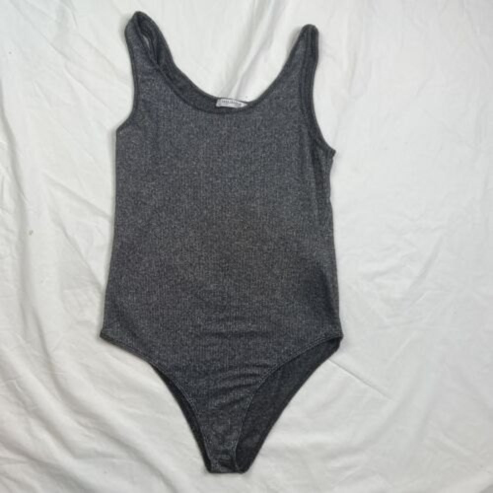 Zara bodysuit sz S scoopneck knit Metallic  Silver  body A030622